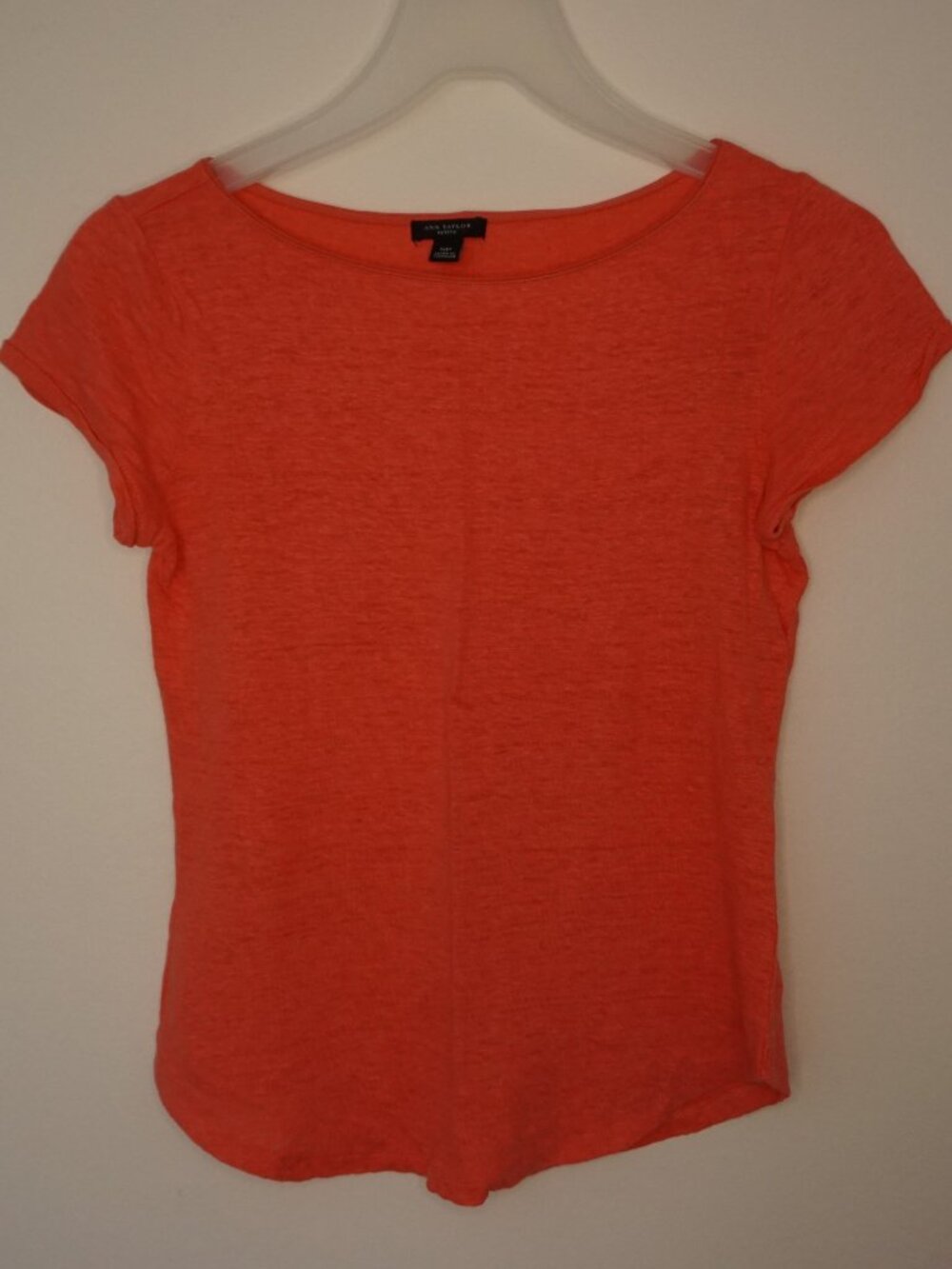 Ann Taylor Petite Linen Boatneck Tee Hibiscus Coral Size SP